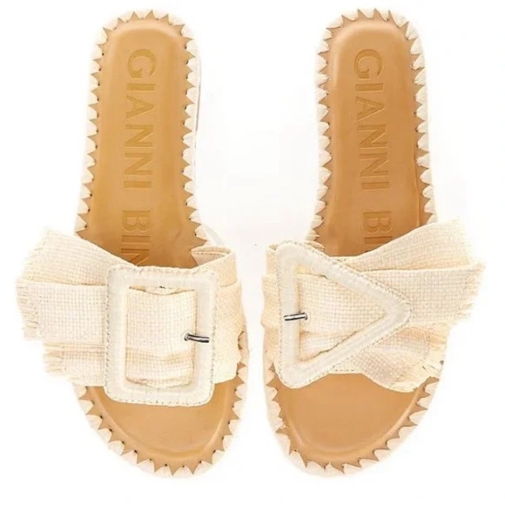 Gianni Bini Jaxson Raffia Mismatched Buckle Flat Sandals Size 7.5